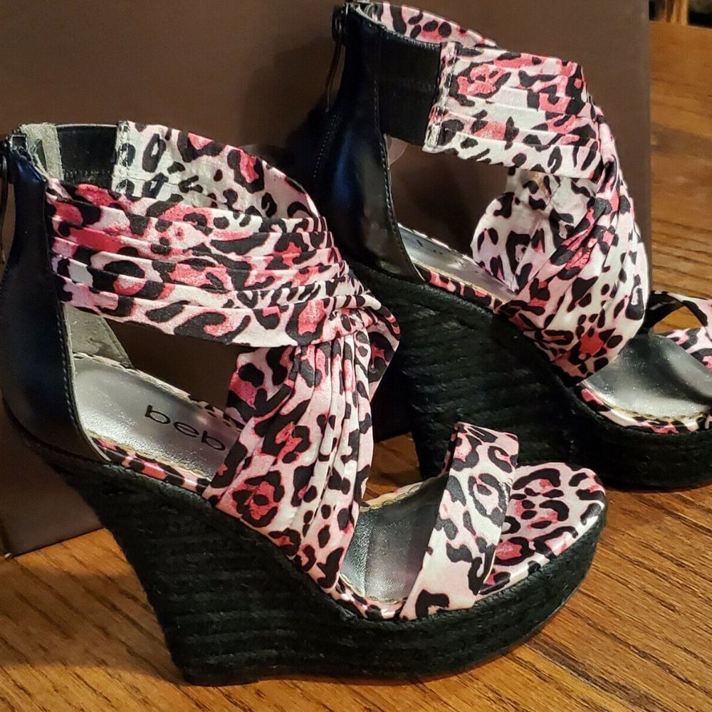 bebe Emme Espadrille Sandals pink leopard NIB!